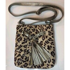 Bueno Leopard Print Crossbody Bag Faux Leather Purse Silver Tassel Strap
